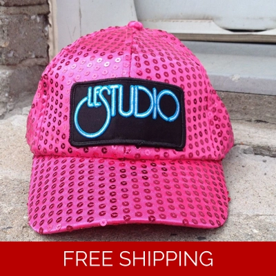 Le Studio Baseball Hat Hot Pink Sparkle W & B Front Logo